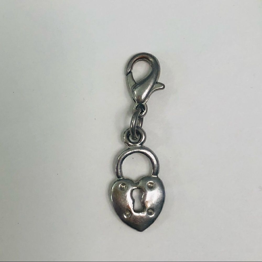 heart and lock dangle‎ charm, silver tone, lobster claw hook closure